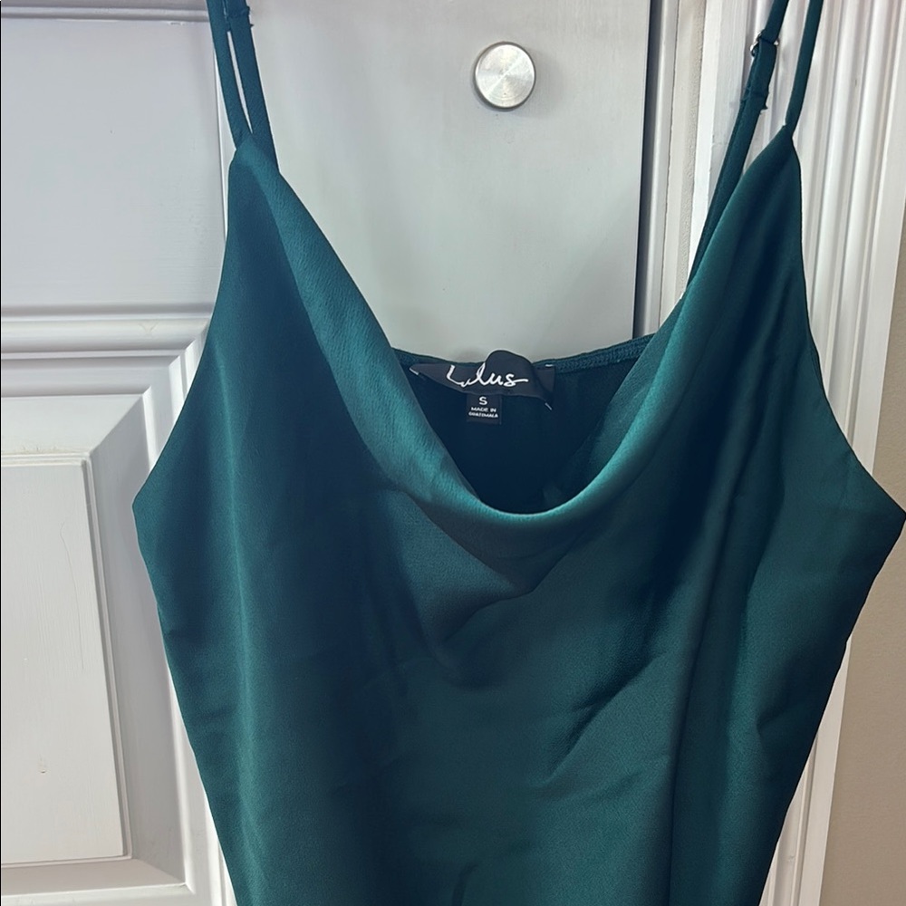 Lulus Green Satin Cowl Neck Bodysuot